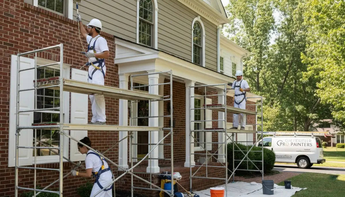 Exterior painting crew in St Louis, MO painting a home for professional residential service