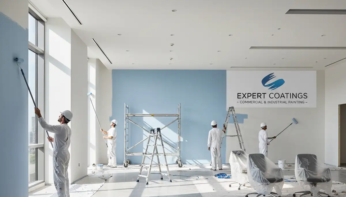 Commercial painters applying durable exterior coating at a St. Louis, MO business site