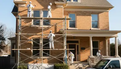Exterior painting team in St. Louis, MO applying fresh paint to a home exterior