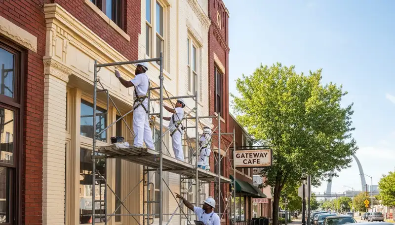 Exterior painting crew serving St. Louis, MO on a residential home project