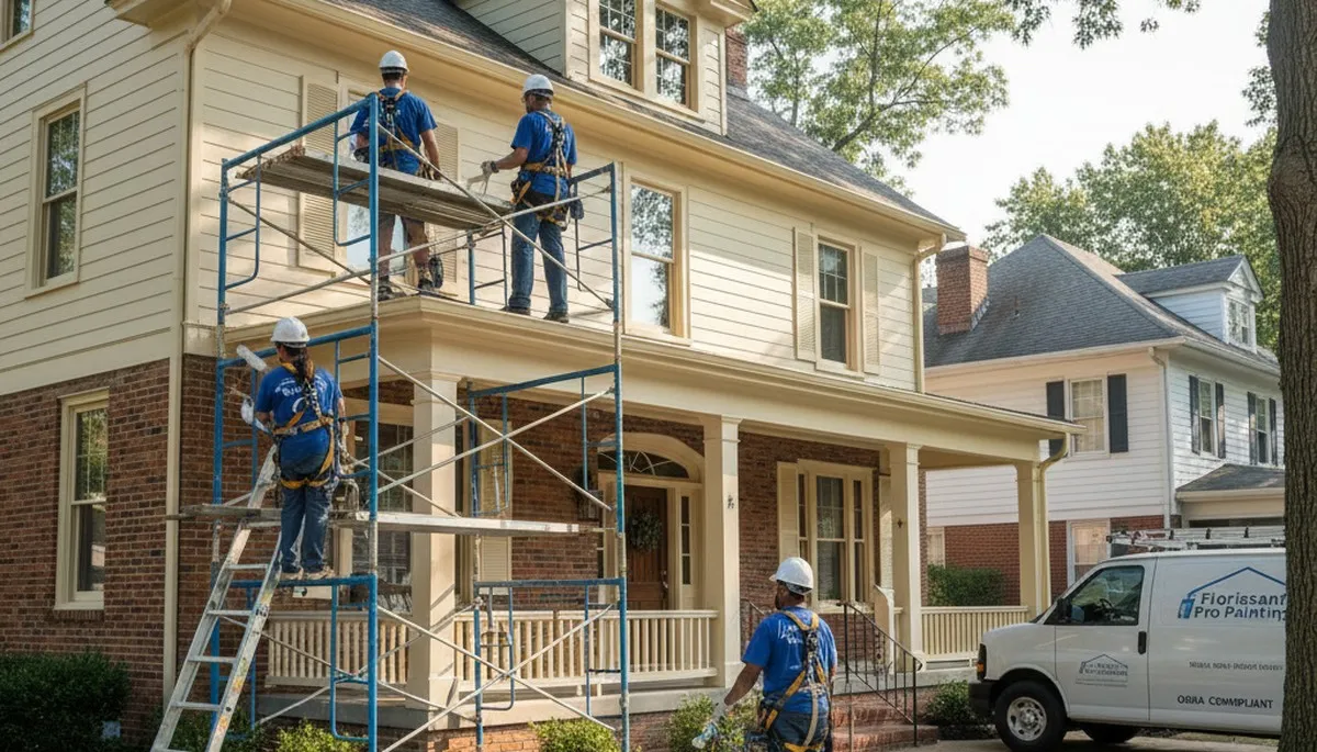 Exterior painting crew in St Louis, MO painting a home's exterior for a professional finish