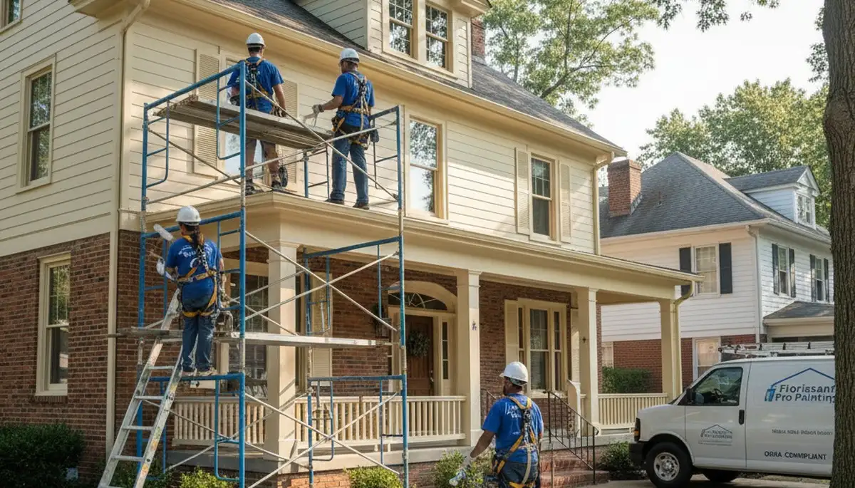 Exterior painting crew in St Louis, MO painting a home's exterior for a professional finish