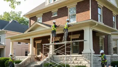 Exterior painting crew serving St Louis, MO on a residential home exterior