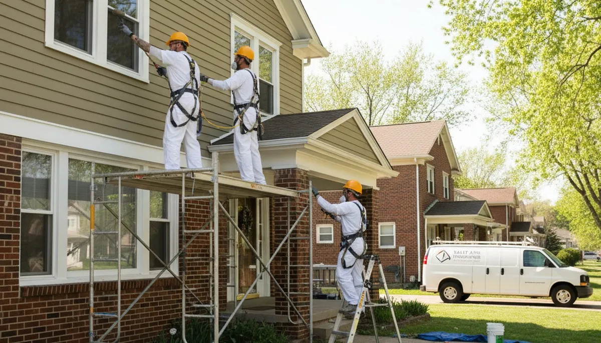 Exterior painting crew in St Louis, MO painting a home for professional exterior painting services