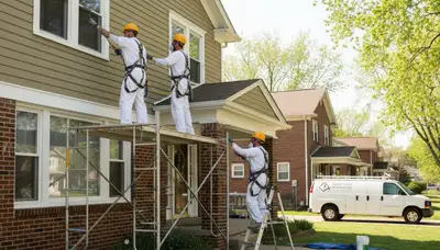 Exterior painting crew in St Louis, MO painting a home for professional exterior painting services