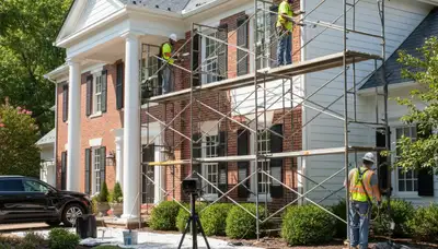 Exterior painting crew serving St Louis, MO on a residential home exterior