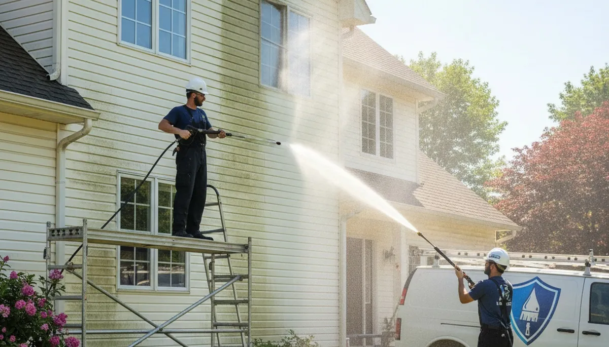 Vinyl siding pressure cleaning in St Louis, MO removes mold and grime for exterior prep