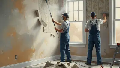 St Louis painters removing wallpaper for a smooth wall prep surface in St Louis, MO